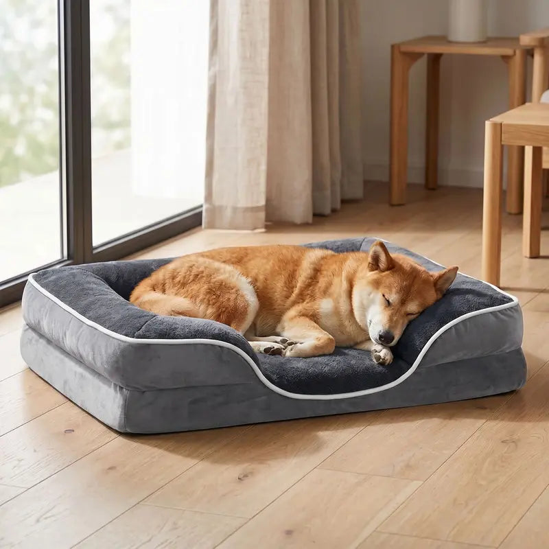 Sweetcrispy Large Orthopedic Memory Foam Dog Sofa Bed with 3-Sided Bolsters, Waterproof Detachable Cover, Non-Slip Base, and Enhanced Joint Relief - 20" L x 24" W x 8" H