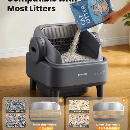 Sohochic Oneisall Smart Self-Cleaning Litter Box with Open-Top Design, APP Remote Control, and 11L Waste Drawer for Large Cats