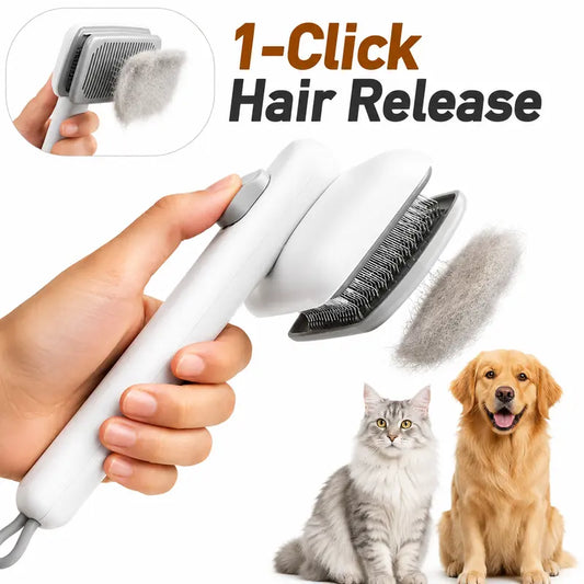 Self-Cleaning Deshedding Slicker Comb for Dogs and Cats - One-Click Release Grooming Brush for Effective Shed Control and Easy Maintenance