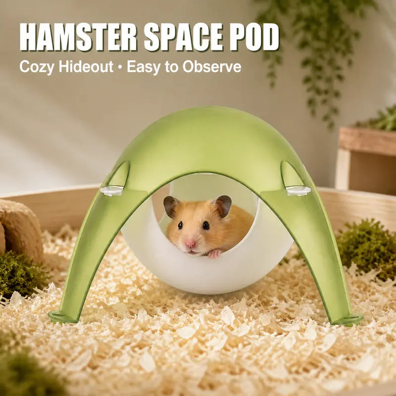 TUFFYUKI Translucent Plastic Hamster Hideout House - Cozy Pod with Wide Entrance and Stable Anti-Slip Feet for Dwarf and Syrian Hamsters