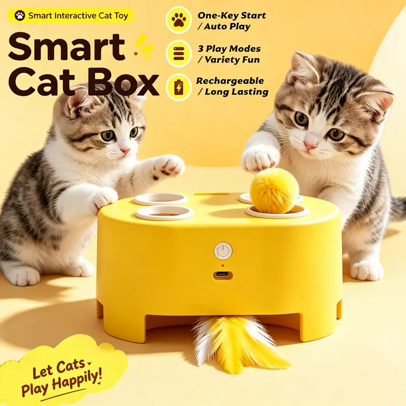 3-in-1 Rechargeable Interactive Cat Toy: Whack-A-Mole and Feather Teaser for Engaging Indoor Play
