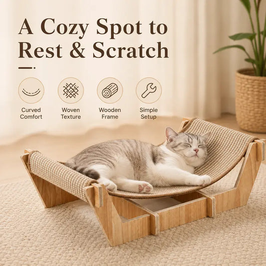 Solid Wood Elevated Pet Bed Cot for Cats & Small Dogs - Cooling Breathable Woven Mat, Ventilation, No-Tool No-Screw Easy Assembly, Durable, Stable, Everyday Use