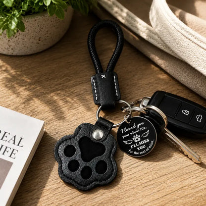 HOLDNEAR Leather Pet Paw Keepsake Keychain with Rope Lanyard - Memorial Charm for Dog and Cat Loss, Thoughtful Gift for Pet Parents and Animal Lovers