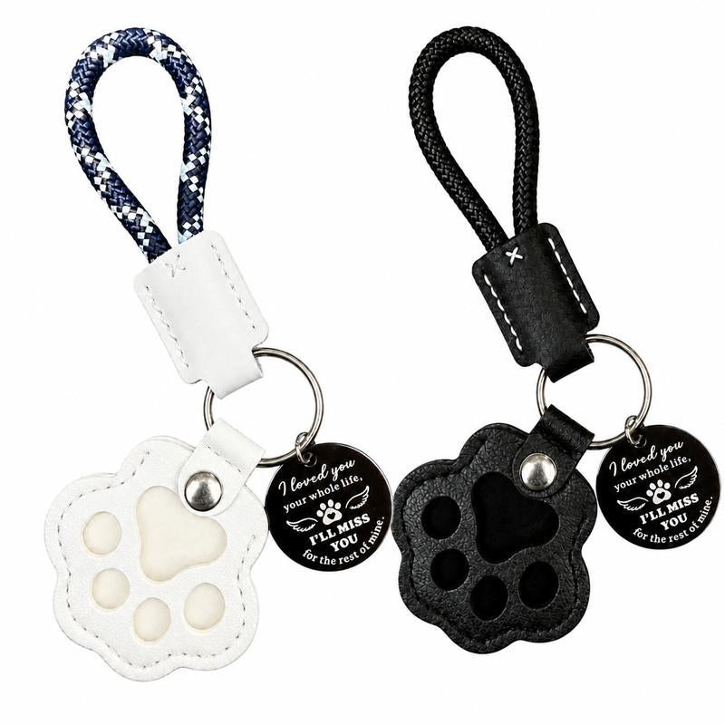HOLDNEAR Leather Pet Paw Keepsake Keychain with Rope Lanyard - Memorial Charm for Dog and Cat Loss, Thoughtful Gift for Pet Parents and Animal Lovers