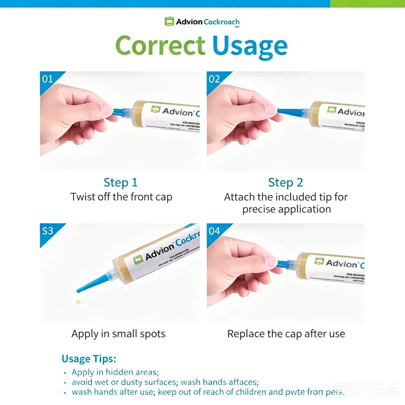 Advion Cockroach Gel Bait - 4 Tubes (30g Each) with Plungers and Tips for Effective Indoor and Outdoor Pest Control of American, German, and Other Cockroach Species