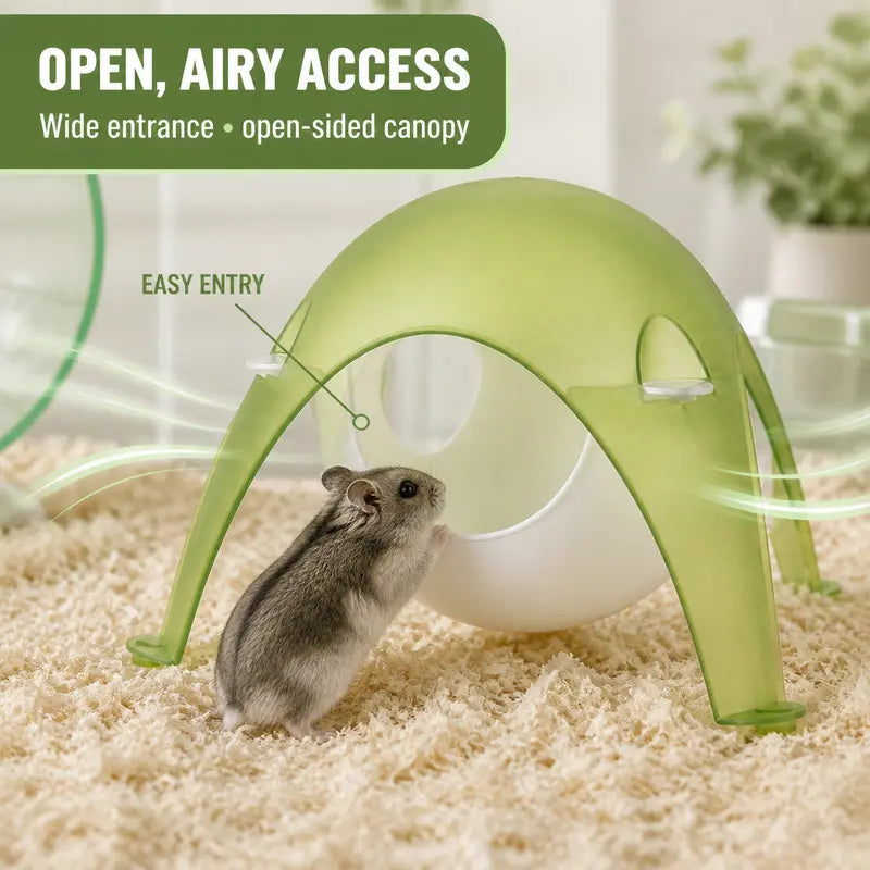 TUFFYUKI Translucent Plastic Hamster Hideout House - Cozy Pod with Wide Entrance and Stable Anti-Slip Feet for Dwarf and Syrian Hamsters
