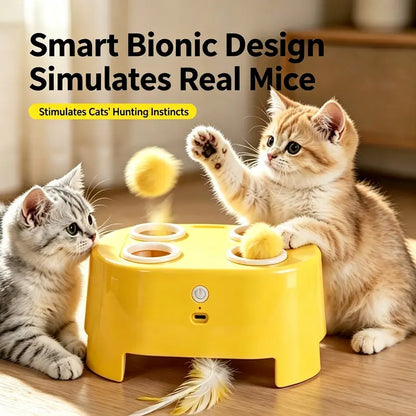 3-in-1 Rechargeable Interactive Cat Toy: Whack-A-Mole and Feather Teaser for Engaging Indoor Play