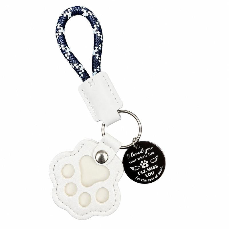 HOLDNEAR Leather Pet Paw Keepsake Keychain with Rope Lanyard - Memorial Charm for Dog and Cat Loss, Thoughtful Gift for Pet Parents and Animal Lovers