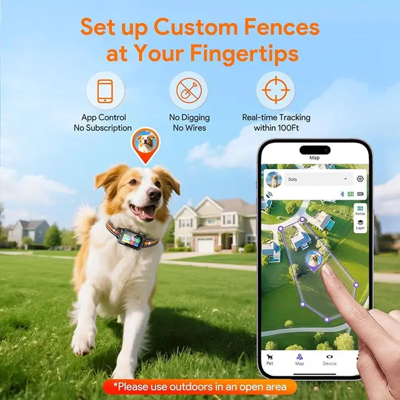Meowant Wireless GPS Dog Fence System - Training Collar with Remote, Free App, 82-7000 Ft Range, 3 Training Modes, Waterproof LCD Collar for Dogs Over 10 lbs (Outdoor Use)