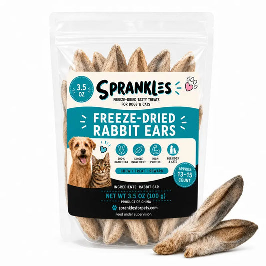 Sprankles Freeze-Dried Rabbit Ears Treats for Dogs and Cats, 3.5 Oz - High-Protein Single-Ingredient Chew
