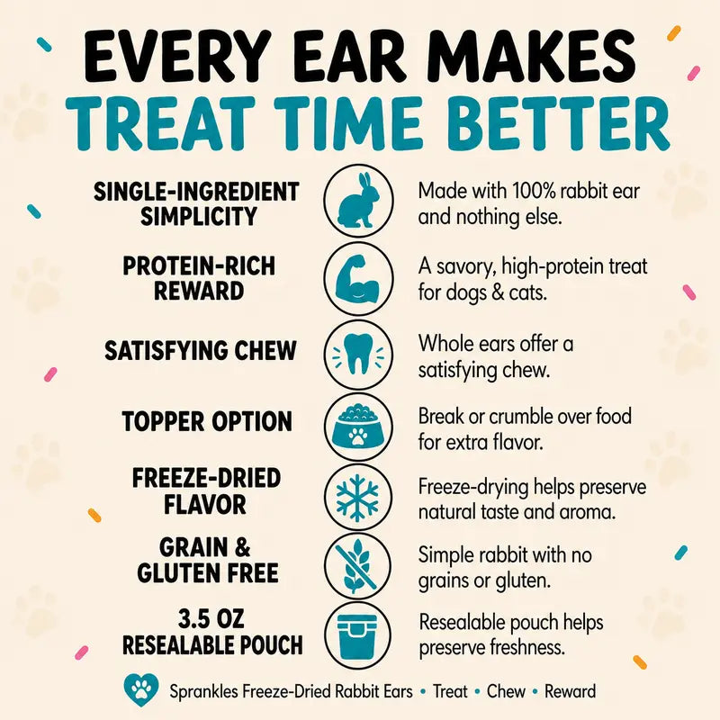 Sprankles Freeze-Dried Rabbit Ears Treats for Dogs and Cats, 3.5 Oz - High-Protein Single-Ingredient Chew
