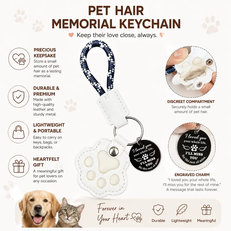HOLDNEAR Leather Pet Paw Keepsake Keychain with Rope Lanyard - Memorial Charm for Dog and Cat Loss, Thoughtful Gift for Pet Parents and Animal Lovers