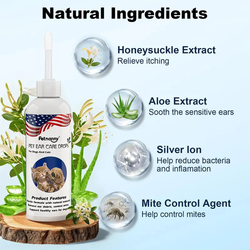 PetNanny Hypoallergenic Dog Ear and Skin Relief Drops - 120ml Yeast Infection Treatment, Itch Relief, Daily Ear Care for Puppies and Dogs, Promotes Healthy Skin