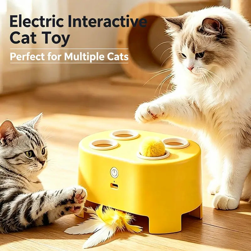 3-in-1 Rechargeable Interactive Cat Toy: Whack-A-Mole and Feather Teaser for Engaging Indoor Play
