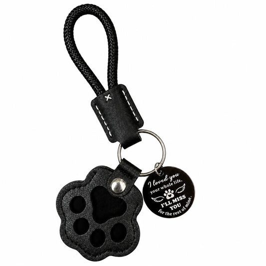 HOLDNEAR Leather Pet Paw Keepsake Keychain with Rope Lanyard - Memorial Charm for Dog and Cat Loss, Thoughtful Gift for Pet Parents and Animal Lovers