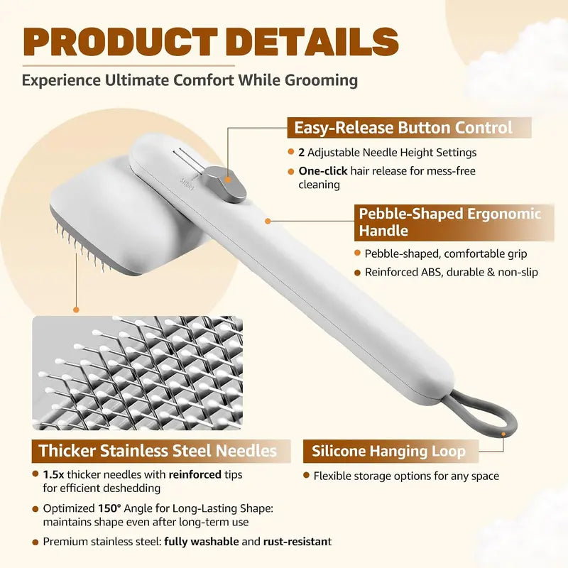 Self-Cleaning Deshedding Slicker Comb for Dogs and Cats - One-Click Release Grooming Brush for Effective Shed Control and Easy Maintenance