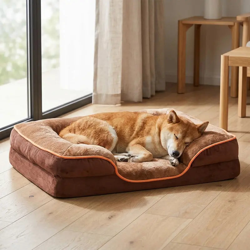 Sweetcrispy Large Orthopedic Memory Foam Dog Sofa Bed with 3-Sided Bolsters, Waterproof Detachable Cover, Non-Slip Base, and Enhanced Joint Relief - 20" L x 24" W x 8" H