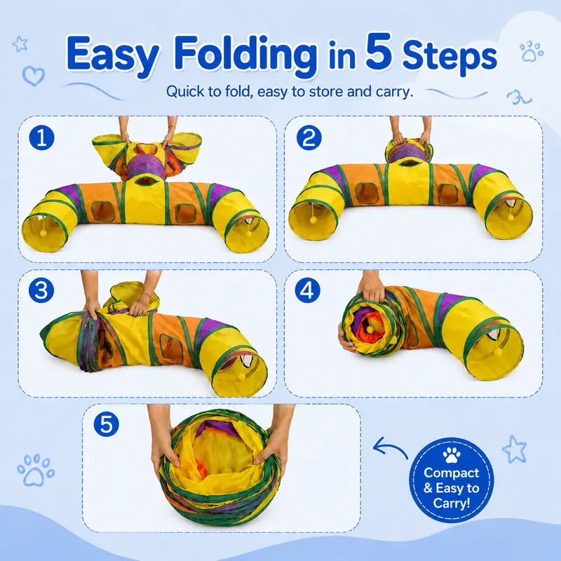 14-Way Interactive H-Shape Cat Tunnel with Peek Holes and Ball - Foldable Play Toy for Cats, Rabbits, Ferrets, and Small Pets