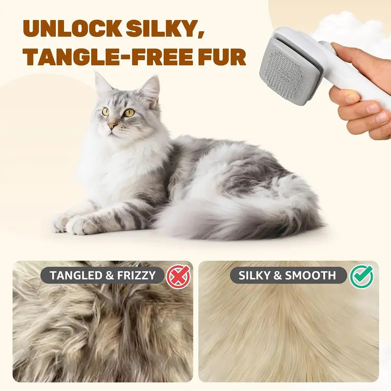 Self-Cleaning Deshedding Slicker Comb for Dogs and Cats - One-Click Release Grooming Brush for Effective Shed Control and Easy Maintenance