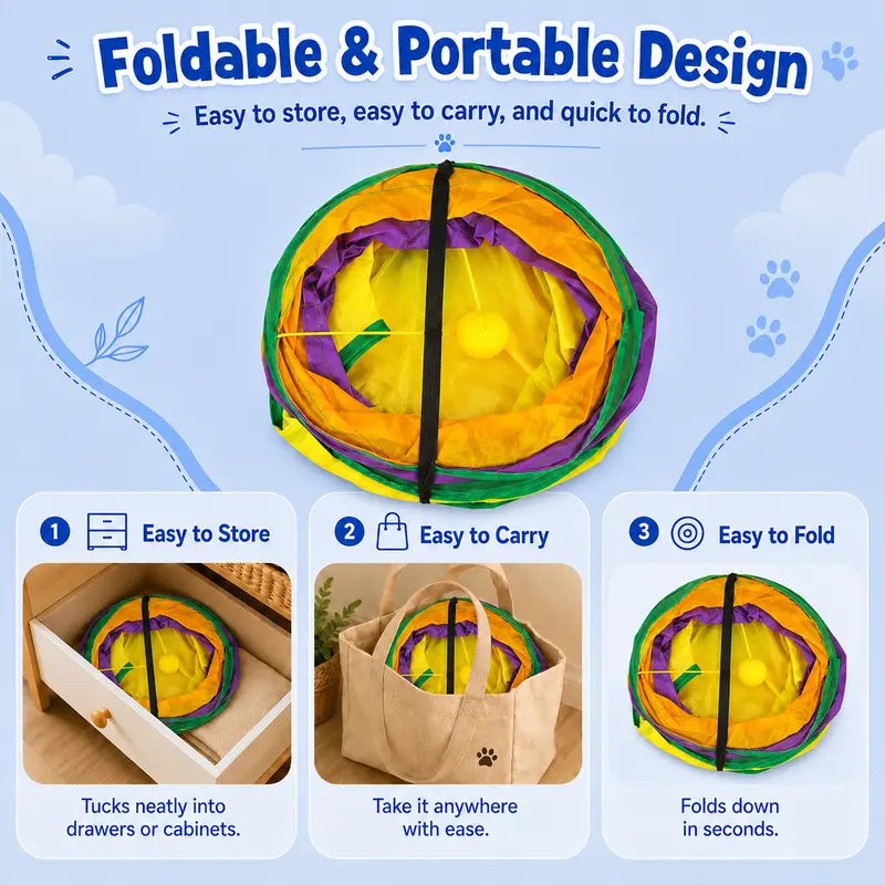 14-Way Interactive H-Shape Cat Tunnel with Peek Holes and Ball - Foldable Play Toy for Cats, Rabbits, Ferrets, and Small Pets