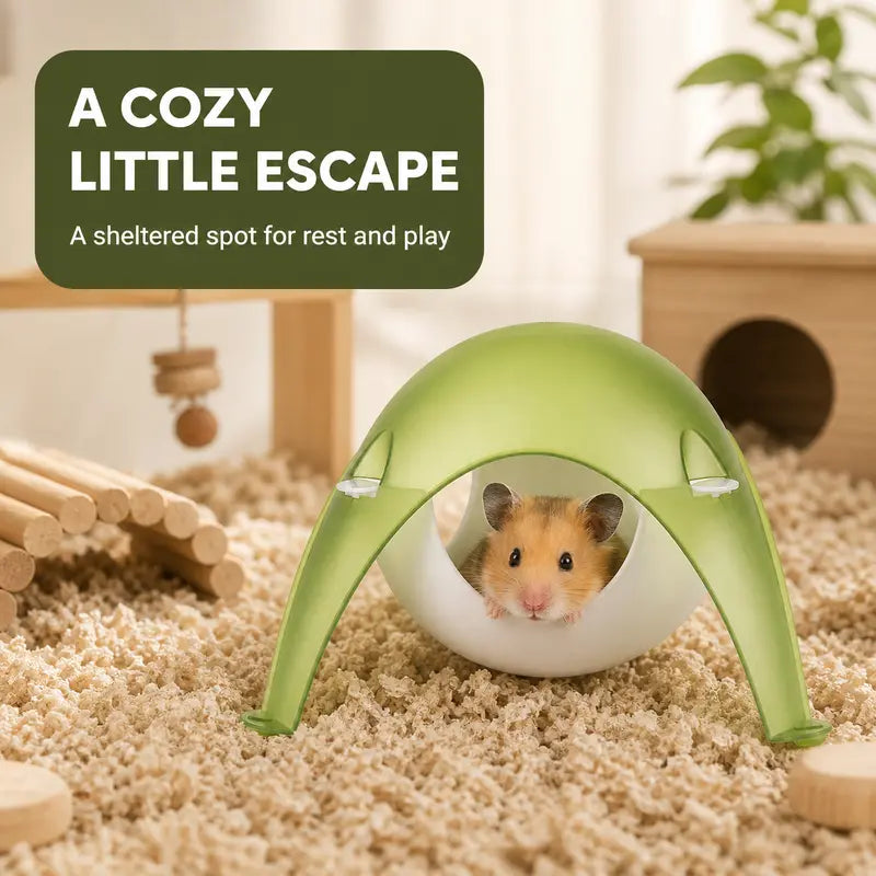TUFFYUKI Translucent Plastic Hamster Hideout House - Cozy Pod with Wide Entrance and Stable Anti-Slip Feet for Dwarf and Syrian Hamsters