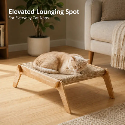 Solid Wood Elevated Pet Bed Cot for Cats & Small Dogs - Cooling Breathable Woven Mat, Ventilation, No-Tool No-Screw Easy Assembly, Durable, Stable, Everyday Use