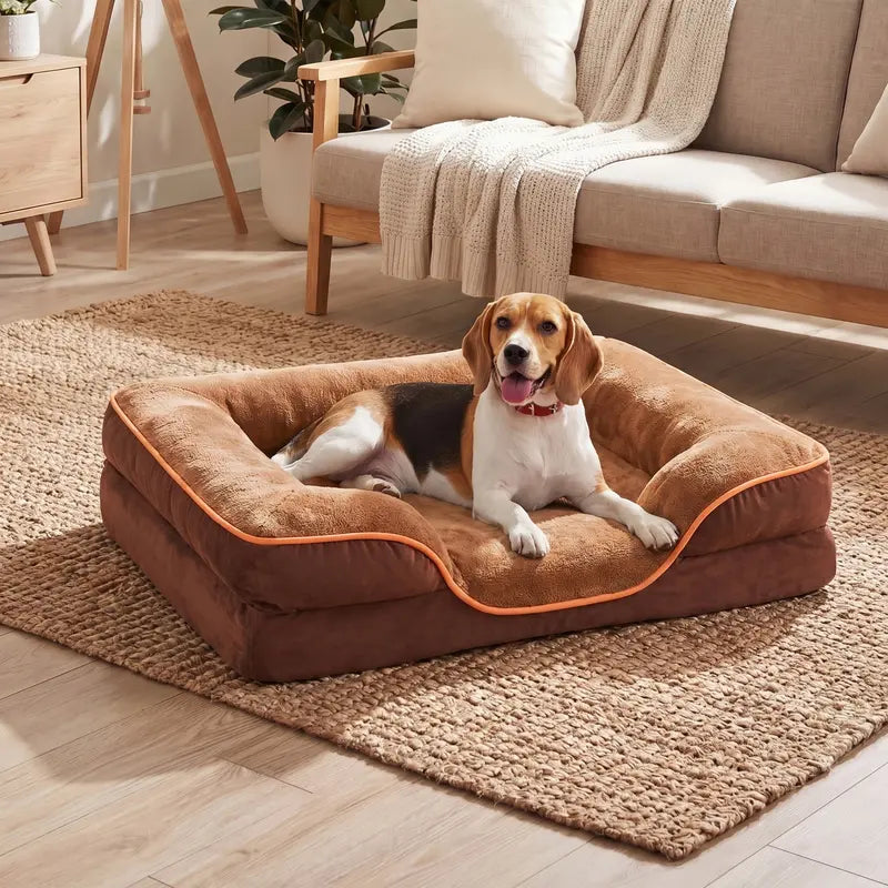 Sweetcrispy Large Orthopedic Memory Foam Dog Sofa Bed with 3-Sided Bolsters, Waterproof Detachable Cover, Non-Slip Base, and Enhanced Joint Relief - 20" L x 24" W x 8" H