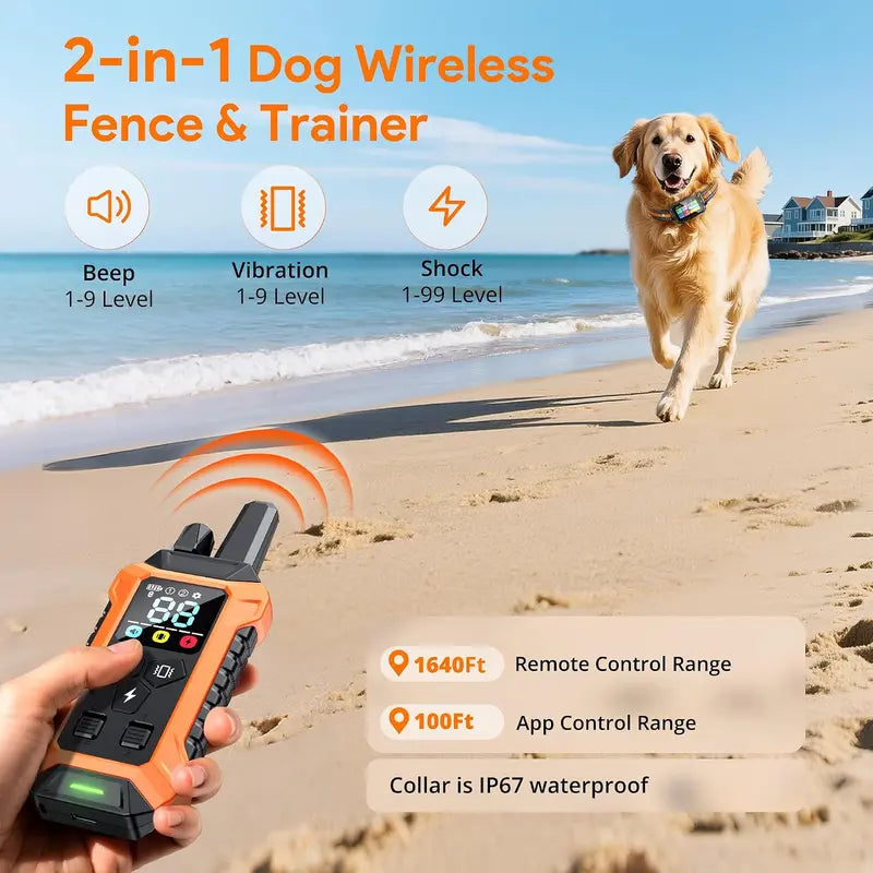 Meowant Wireless GPS Dog Fence System - Training Collar with Remote, Free App, 82-7000 Ft Range, 3 Training Modes, Waterproof LCD Collar for Dogs Over 10 lbs (Outdoor Use)
