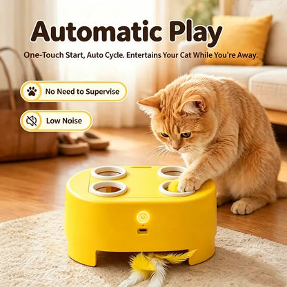 3-in-1 Rechargeable Interactive Cat Toy: Whack-A-Mole and Feather Teaser for Engaging Indoor Play
