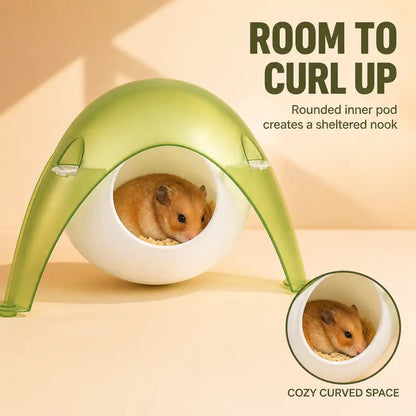 TUFFYUKI Translucent Plastic Hamster Hideout House - Cozy Pod with Wide Entrance and Stable Anti-Slip Feet for Dwarf and Syrian Hamsters