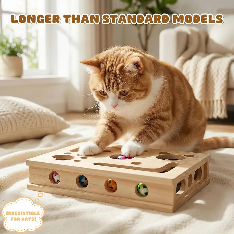 LIVANIRA Universal Wooden Cat Scratch & File Enrichment Box - Claw Care Puzzle Toy with Replaceable Filing Pad, Large Scratch Area, Treat Openings, 3 Toy Balls for Indoor Cats