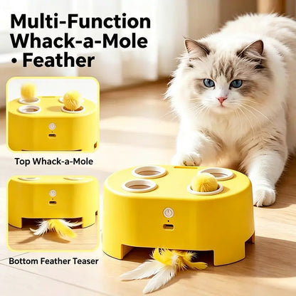 3-in-1 Rechargeable Interactive Cat Toy: Whack-A-Mole and Feather Teaser for Engaging Indoor Play
