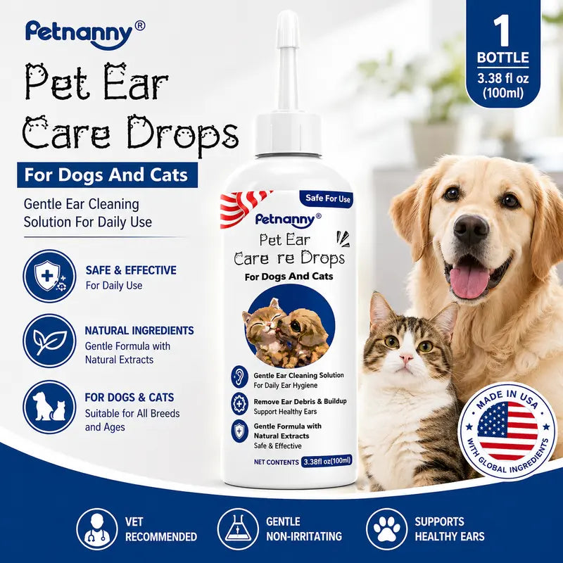 PetNanny Hypoallergenic Dog Ear and Skin Relief Drops - 120ml Yeast Infection Treatment, Itch Relief, Daily Ear Care for Puppies and Dogs, Promotes Healthy Skin