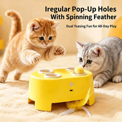 3-in-1 Rechargeable Interactive Cat Toy: Whack-A-Mole and Feather Teaser for Engaging Indoor Play