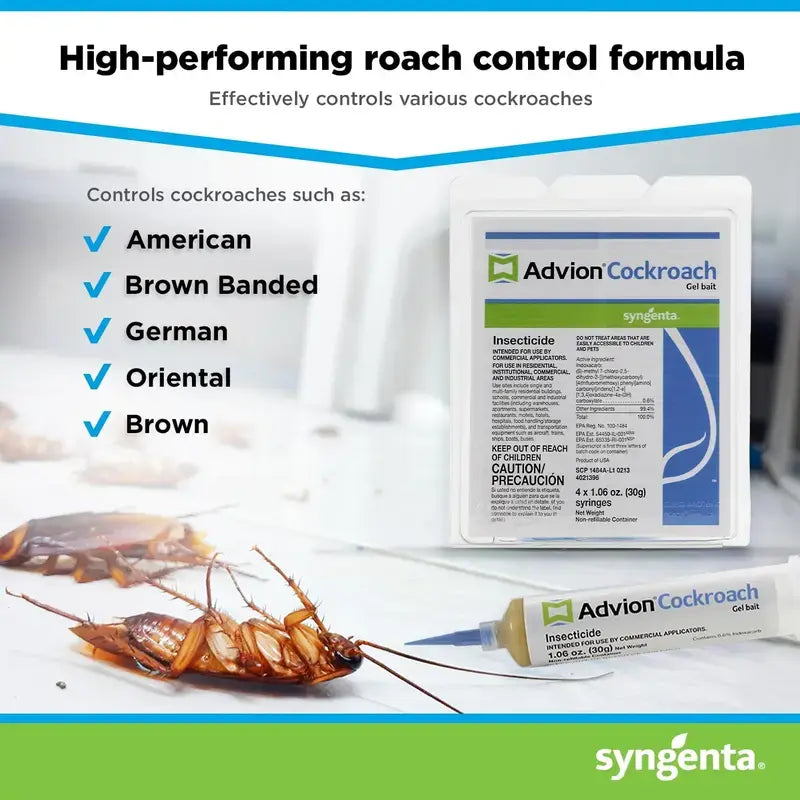Advion Cockroach Gel Bait - 4 Tubes (30g Each) with Plungers and Tips for Effective Indoor and Outdoor Pest Control of American, German, and Other Cockroach Species
