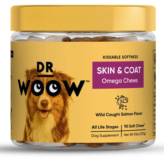 Dr Woow Dog Fur and Skin Care Soft Chews - High-Protein Salmon Flavor Treats with Biotin + Zinc & Vitamins, Supports Shiny Coat, Reduces Dryness, Boosts Healthy Skin