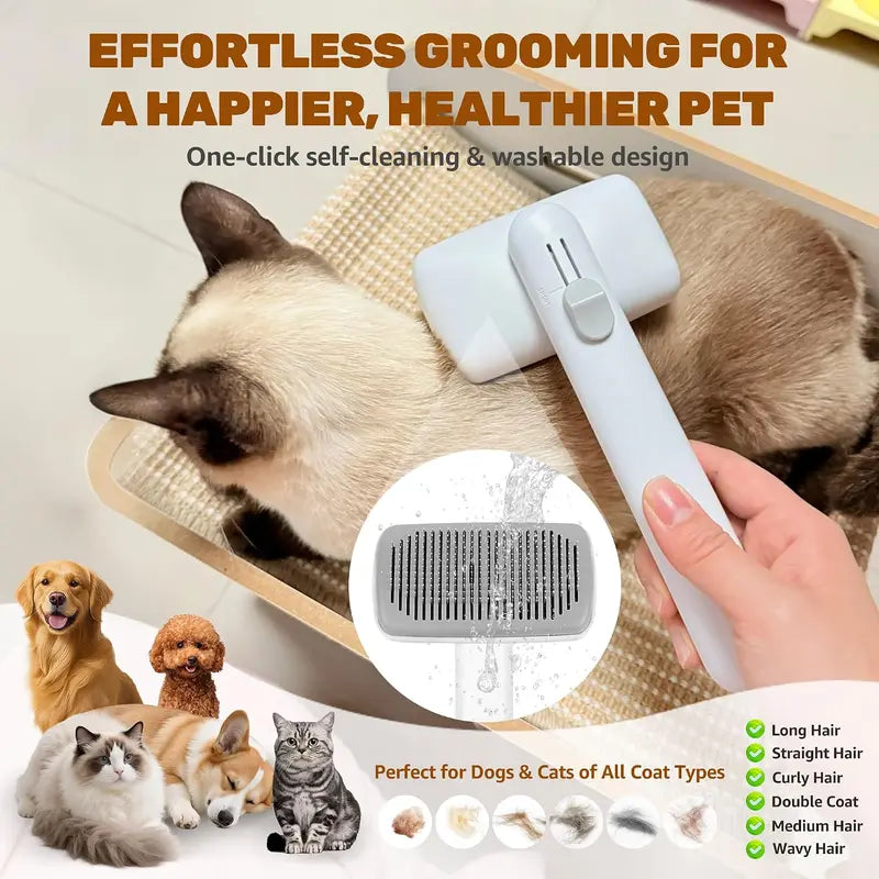 Self-Cleaning Deshedding Slicker Comb for Dogs and Cats - One-Click Release Grooming Brush for Effective Shed Control and Easy Maintenance